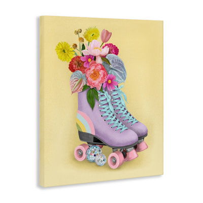 Toile Disco Roller Skate Flowers, design par Jilly Jack Designs