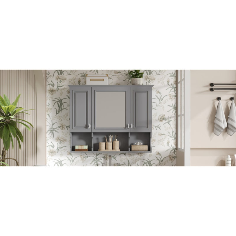 Armoire à pharmacie murale 35 po x 28 po, armoire de salle de bain moderne avec miroir, armoire à miroir avec tablettes ouvertes