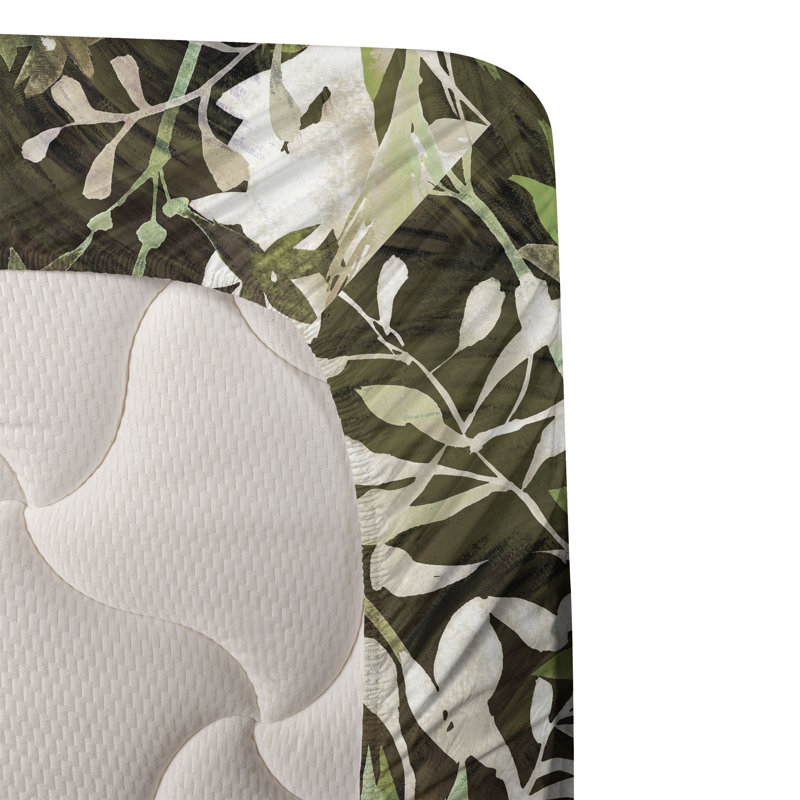 Ambesonne Watercolor Botany Sheet Set 4 Pcs Retro Boho Bloom, Pistachio Green Champagne Floral