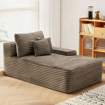 Upholstered Faux Rabbit Fur Flannel Modular Chaise Lounge with Pillows No Assembly Required by Mercer41