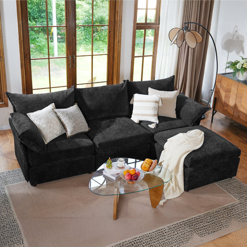 Canapé modulaire réversible de 103 po de large avec échelle et rangement en tissu de chenille de première qualité Merchelle