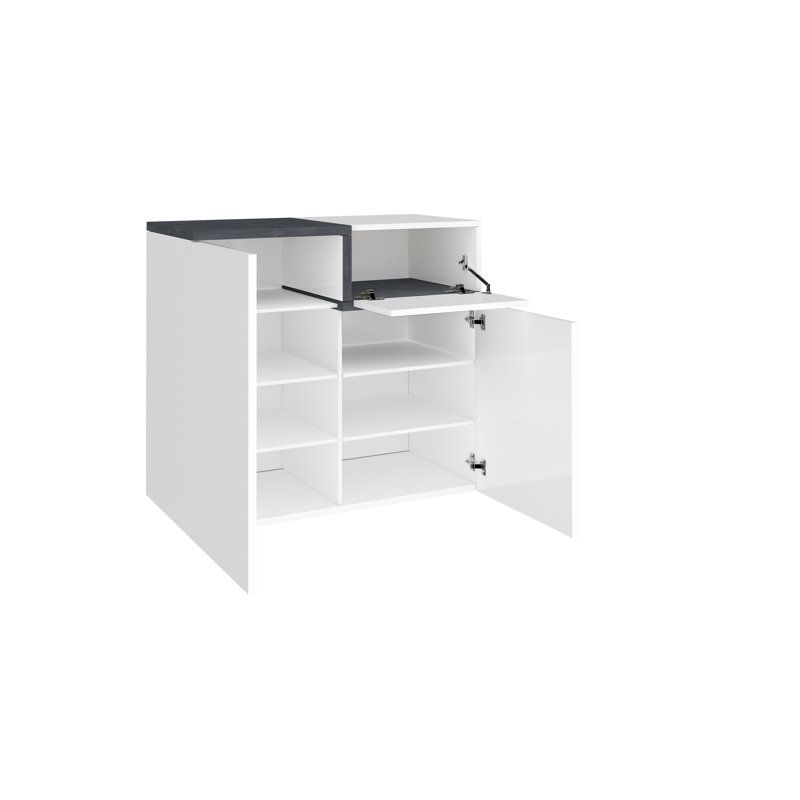 Haines 16 Pair Shoe Storage Cabinet, Glossy White/Slate