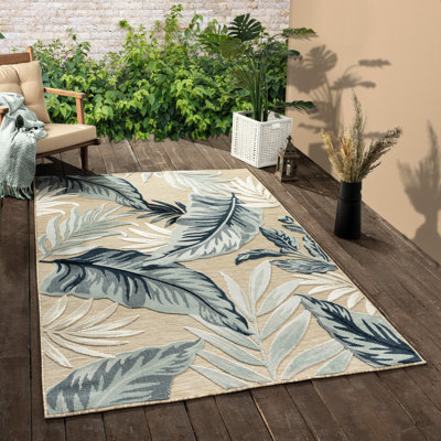 Tapis d'intérieur / extérieur bleu tissé à la machine Botanical Hi-Low