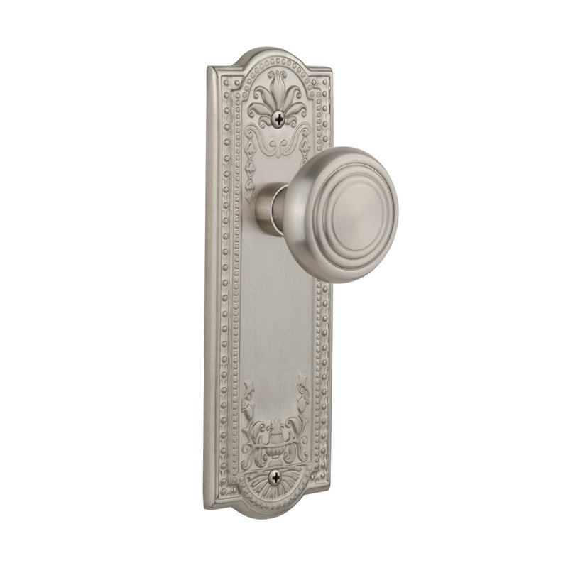 Plaque longue de porte à mortaise intérieure avec pré Deco, Nickel satiné, 2 1/4