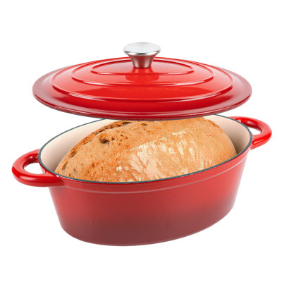 Faitout en fonte émaillée avec couvercle, batterie de cuisine antiadhésive recouverte d'émail avec deux poignées pour la cuisson du pain