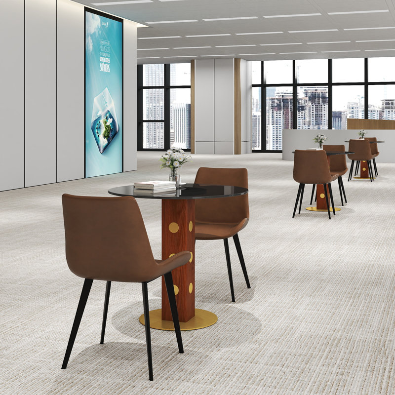 Modern Round Glass Small Conference Table With Solid Wood Base
