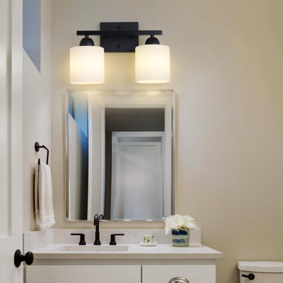 Luminaire de meuble-lavabo de salle de bain en verre laiteux, 2 luminaires de salle de bain noir mat avec verre givré