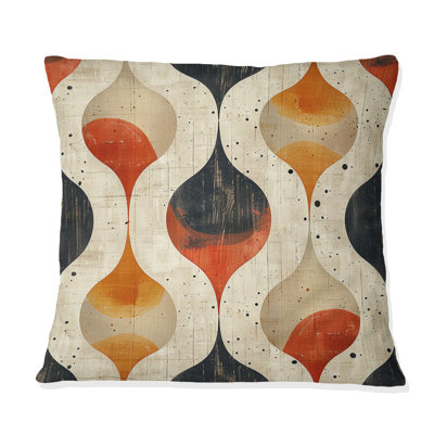 Orange Black Quatrefoil Elegance III - Midcentury Throw Pillow