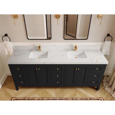 Nashville 84 In. W X 22 In. D Double Sink Bathroom Vanity In Black With 2 In. Quartz