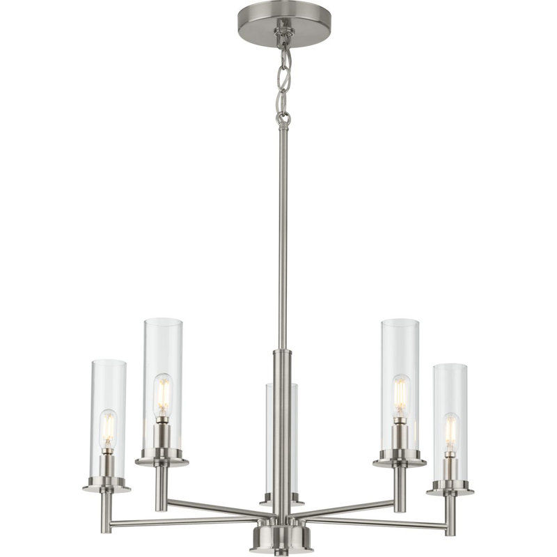 5 - Light Dimmable Classic / Traditional Chandelier, Brushed Nickel
