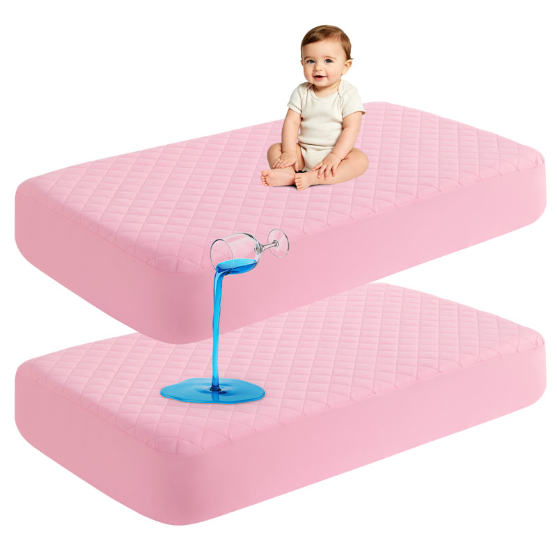 Ensemble de 2 protège-matelas imperméable et respirant pour tout-petits, housse de matelas lavable silencieuse, Rose