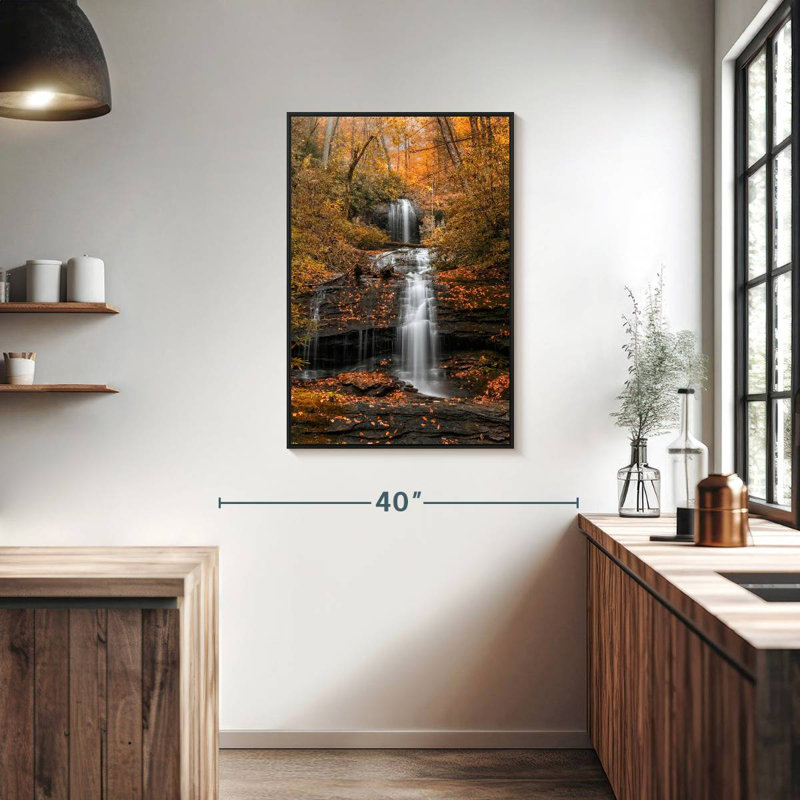 Automne chute d'eau Minnehaha, 25 po x 37 po, Cadre flottant noir