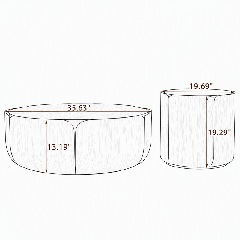 Ensemble de 2 tables basses rondes d'intérieur et d'extérieur, ensemble de table d'appoint moderne à grain de bois, table de centre imperméable et robuste MGO (oxyde de magnésium) sans assemblage pour patio, jardin, cour arrière, salon