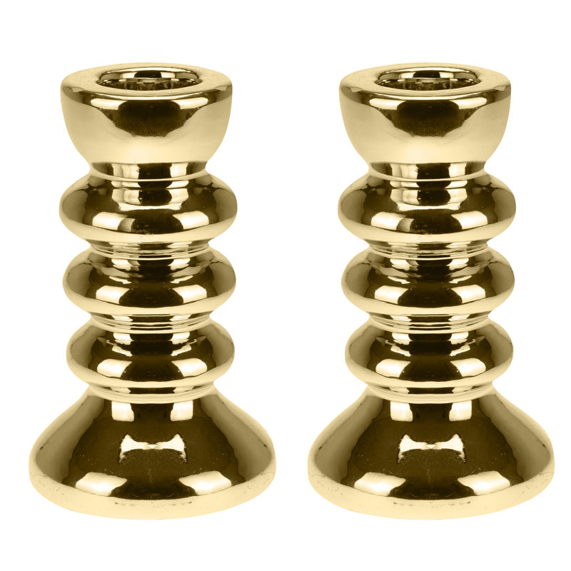 2 Piece Concrete / Cement Tabletop / Centrepiece Candlestick Set, Gold, 10cm H x 6cm W x 6cm D, No