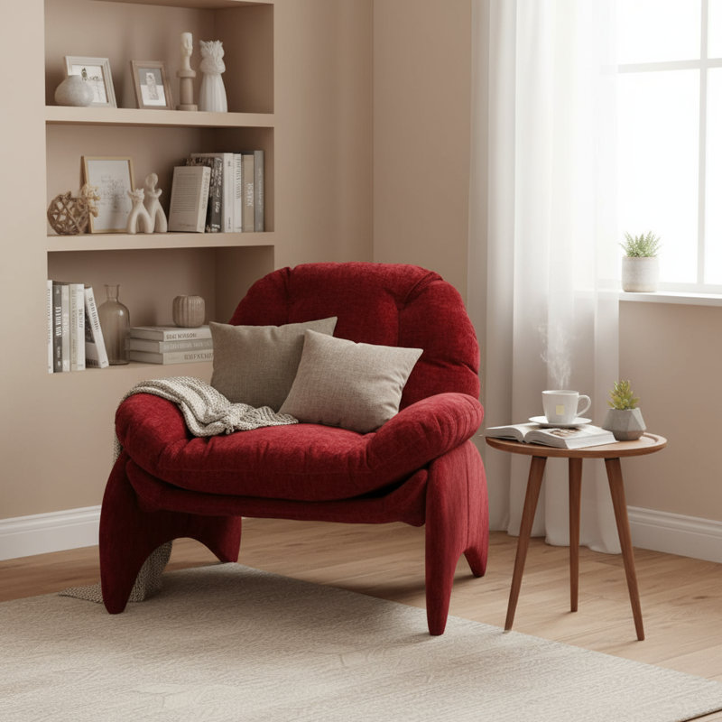 33.75'' W Modern Crab Style Chenille Fabric Upholstered Accent Chair With Metal Frame, Red Chenille