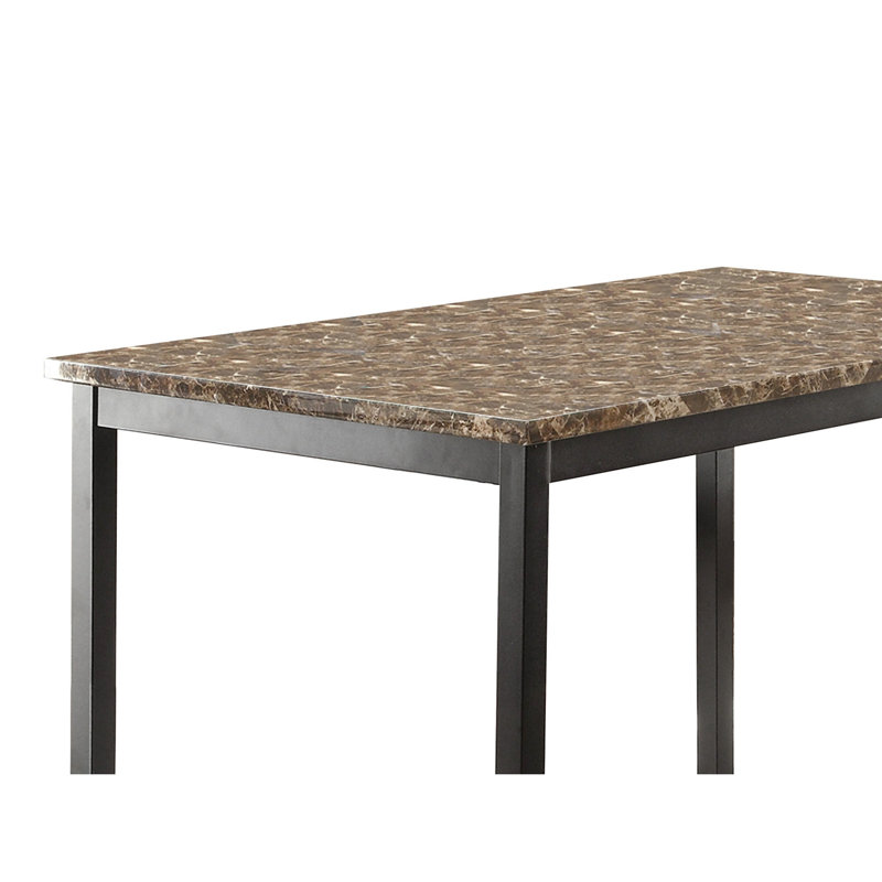 4 Table de salle à manger avec structure en métal noir et plateau rectangulaire en faux marbre, sièges 4