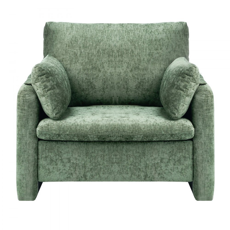 Green Accent Chair, Modern Upholstered Accent Chair with Armrests, Cloth Arm Chairs with Thick Cushion and Arched Backrest, Single Fabric Armchair for Living Room, Bedroom, Study, Office