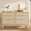 Commode de 52,1 po de largeur pour chambre à coucher, 6 tiroirs, commode en bois de rotin avec station de charge, commode pour garde-robe