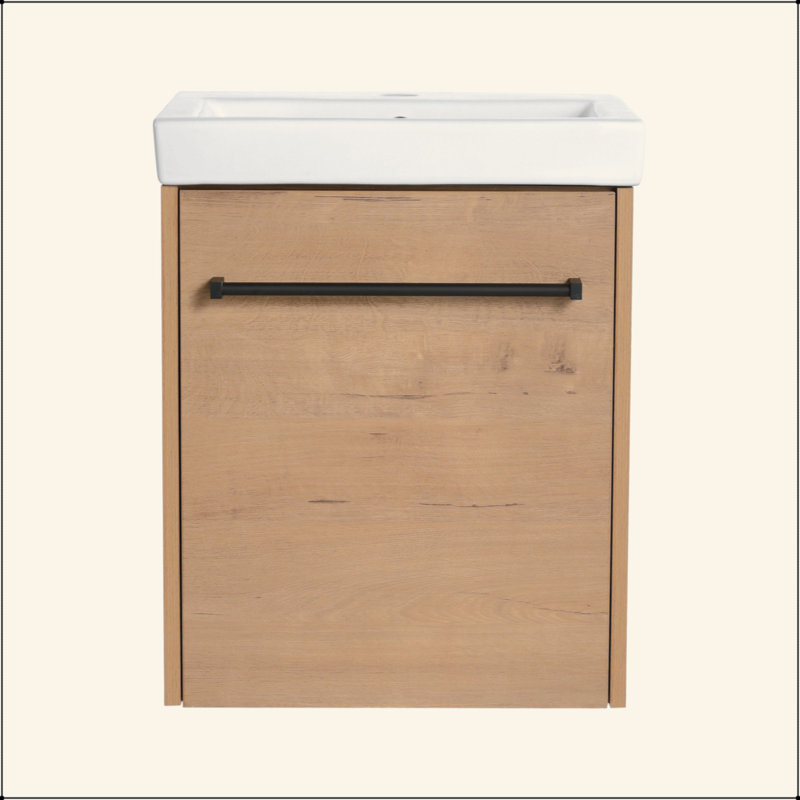 Meuble-lavabo flottant mural 18 po avec lavabo en céramique et porte d'armoire à fermeture en douceur, pour petite salle de bain