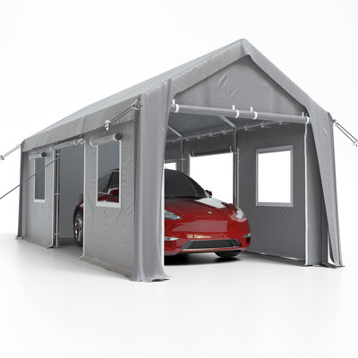 Ensemble de remplacement de porte de fermeture à glissière 10 x 20 pour abri d'auto, panneau avant enroulable en PE 180G pour garage portatif, comprend 32 boules élastiques pour une installation facile
