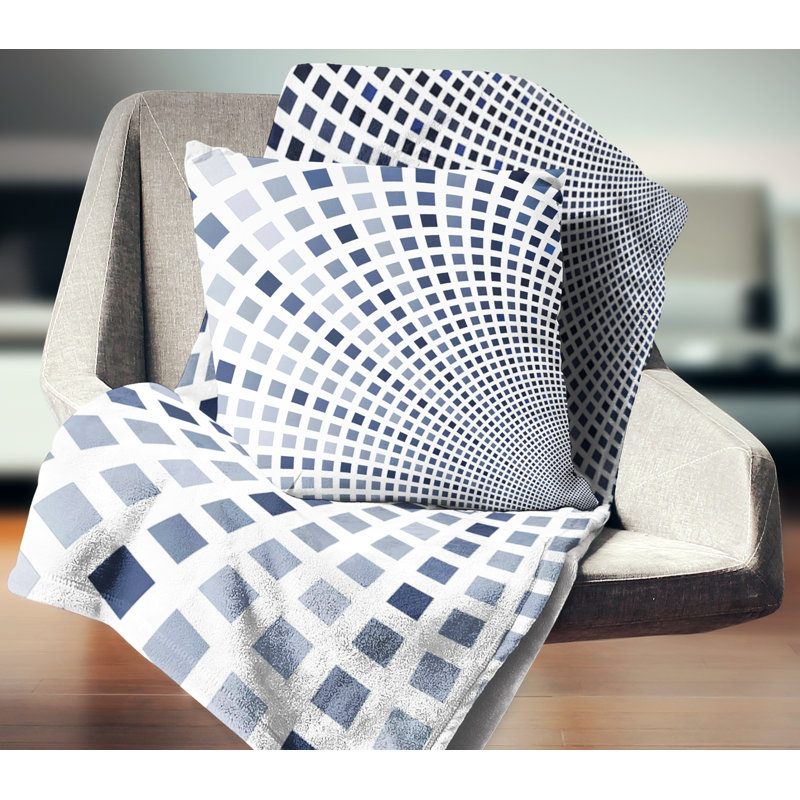 Mosaïque de carrés bleus - coussin imprimé abstrait, 18 po x 18 po, Coussin décoratif