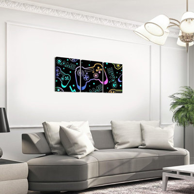 3Pcs Kids  Gamer Canvas Wall Art For Living Room Bedroom Game Gamepad Wall Paintings Neno Colorful Game Controller Pictures Bathroom Wall Decor Artwork