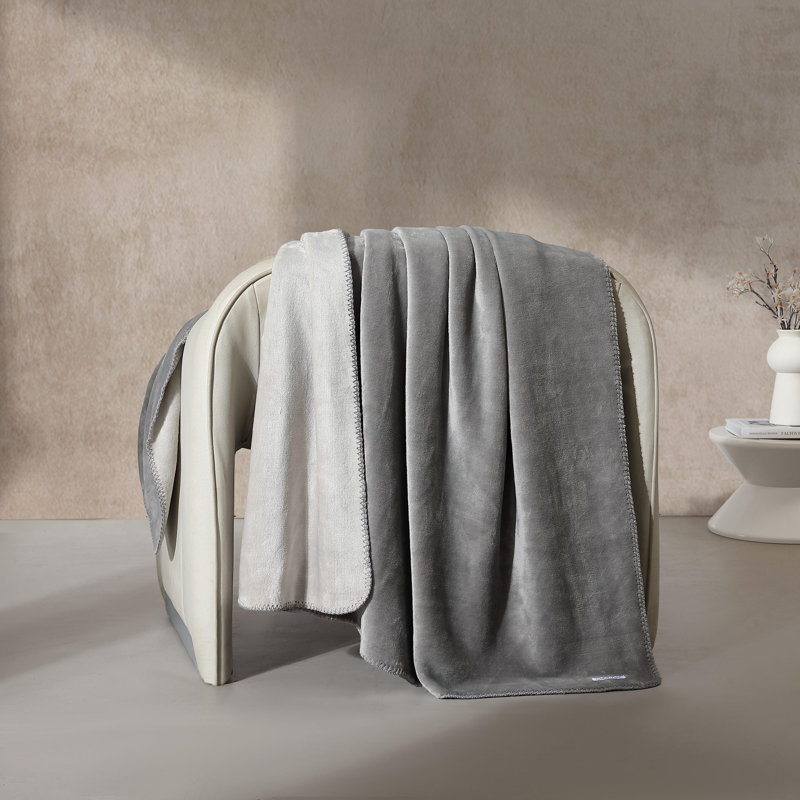 Calvin Klein Modern Reversible Lush Solid Blanket, Throw, Beige