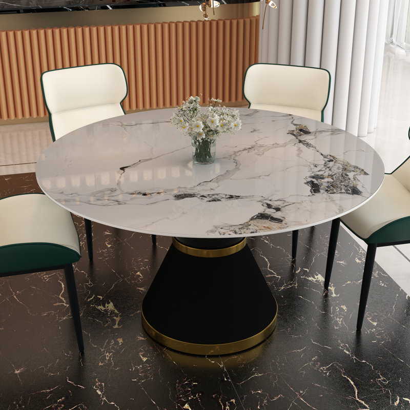 Round Stone Dining Table for Modern Living Room, Home, Patek White, 29.53" H x 53.15" L x 53.15" W