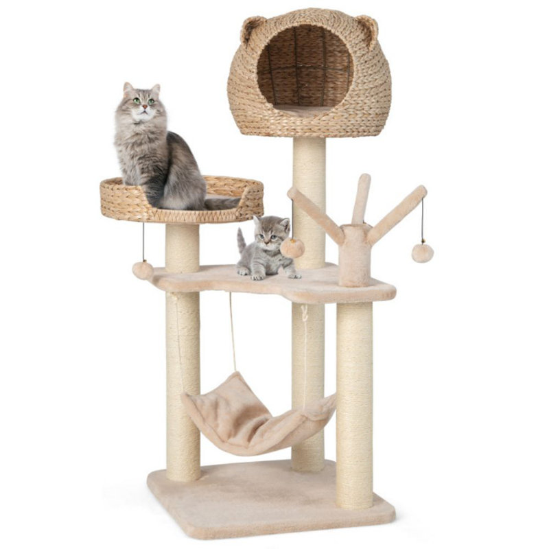 Arbre à chat à plusieurs niveaux avec hamac de condo et boules suspendues rotatives