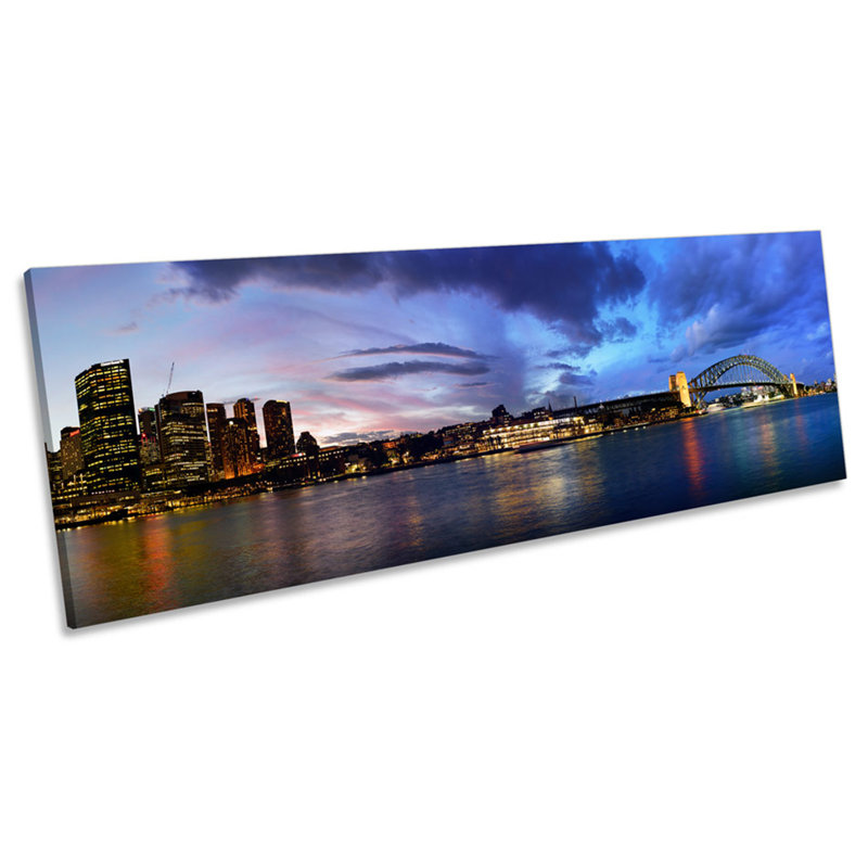 X3469 Sydney Harbour Australia Night - Wrapped Canvas Panoramic Print, 30.48cm H x 91.44cm W x 2cm D