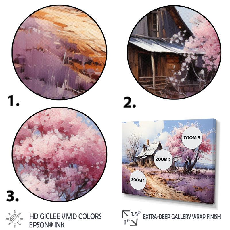 Grange au printemps III - décoration murale maison de campagne, H 12 po x l 20 po x P 1 po, Cadre flottant blanc