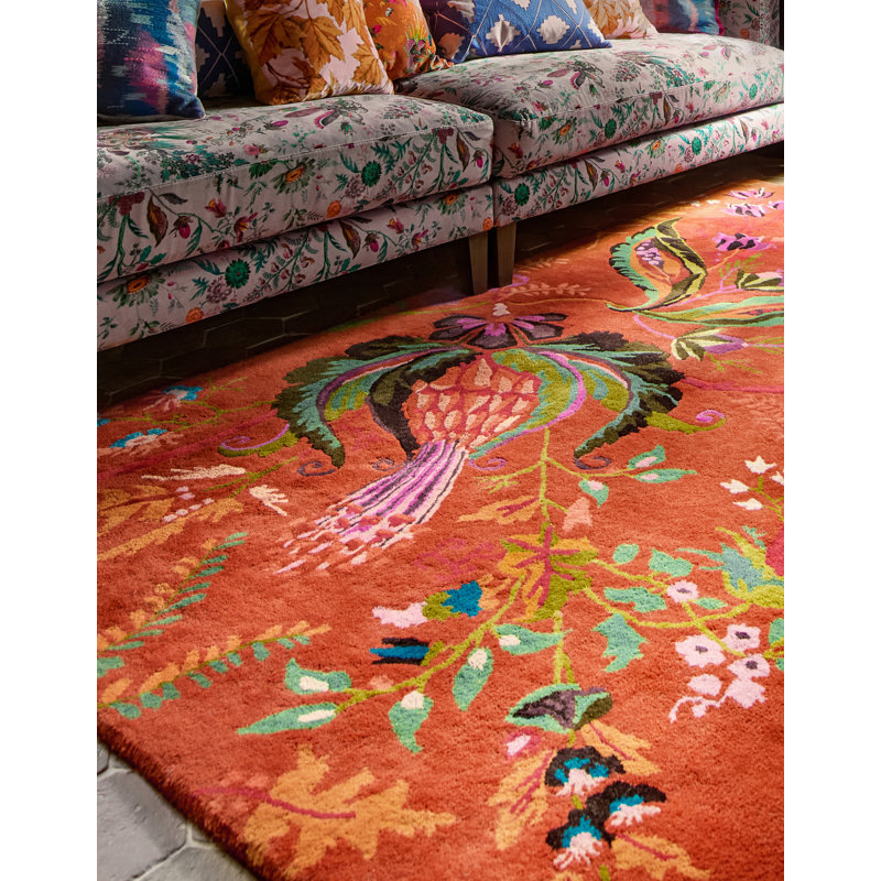 Wonderland Hand Tufted Wool/Viscose Floral Area Rug in Amber/Lapis, Rectangle 4'7" x 6'7"