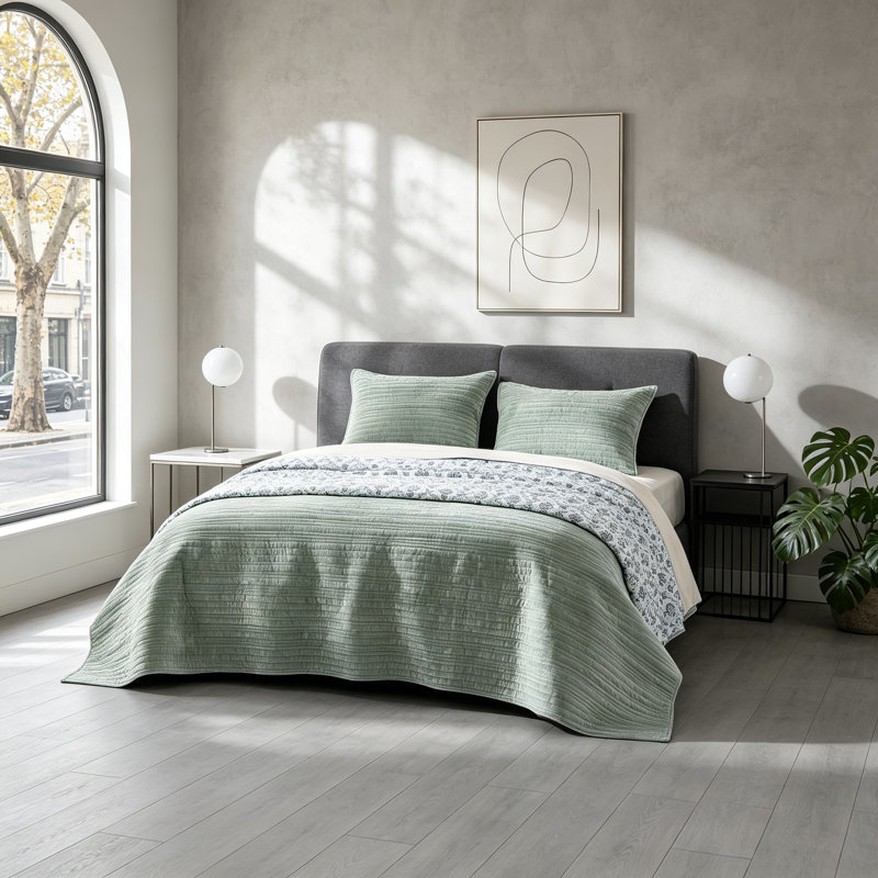 Ensemble de couette réversible en velours vert pour lit queen size, Full/Queen, Willow Green