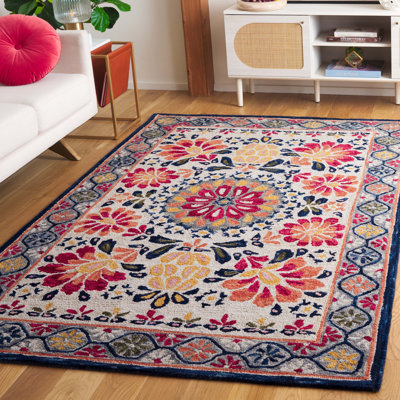 Tapis floral en laine touffeté à la main rouge / ivoire Onasis