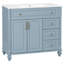 Élégant meuble-lavabo en bois massif bleu gris avec lavabo, design moderne, idéal pour le rangement dans la salle de bain