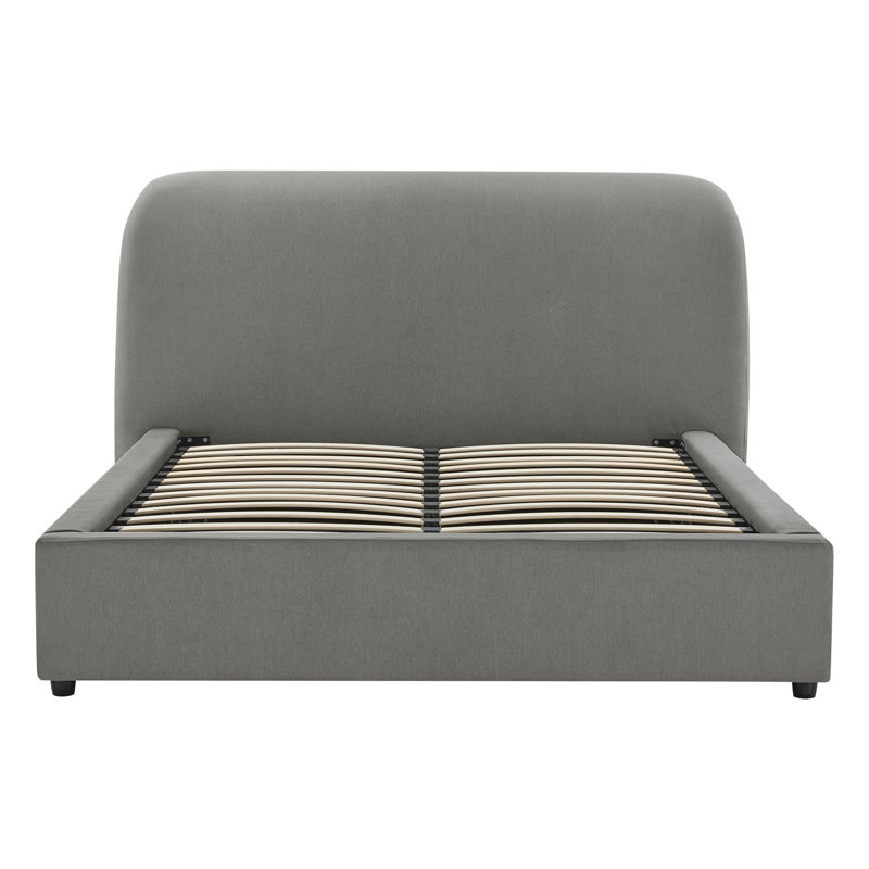 Lit plateforme tapissier avec rangement, Gris