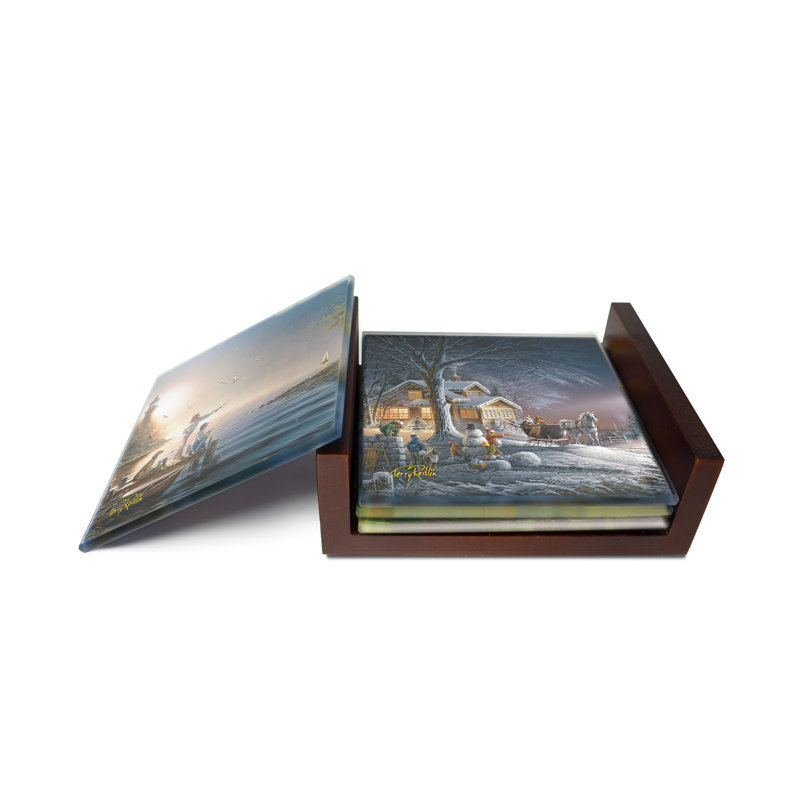 (Symboles) Ensemble de sous-verres en verre Starfire, Wild Wings / Four Seasons
