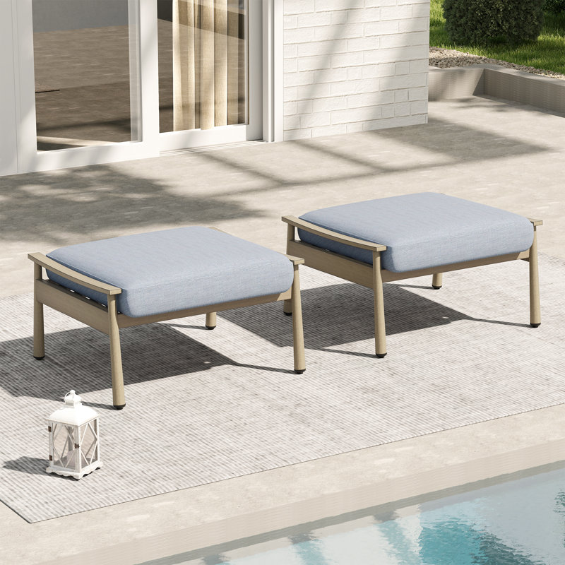 Repose-pieds d'extérieur en aluminium avec coussin Sunbrella® Mariène, Bleu, Beige