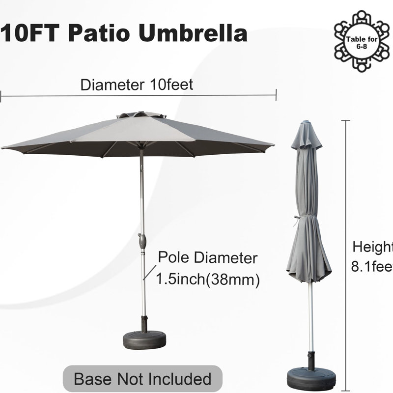 Parasol de patio 10 pi avec tissu et résistance au vent avec évent solaire