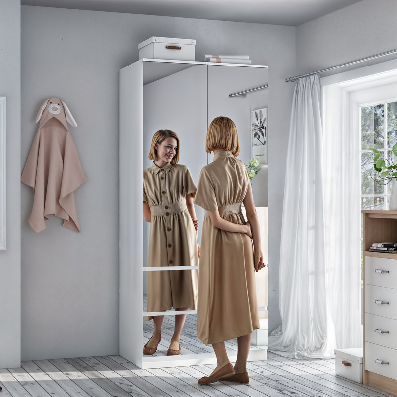 White Mirror Wardrobe With 2 Drawers