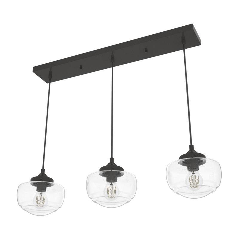 Luminaire suspendu grappe linéaire 3 lumières Saddle Creek, Transparent, Noble bronze