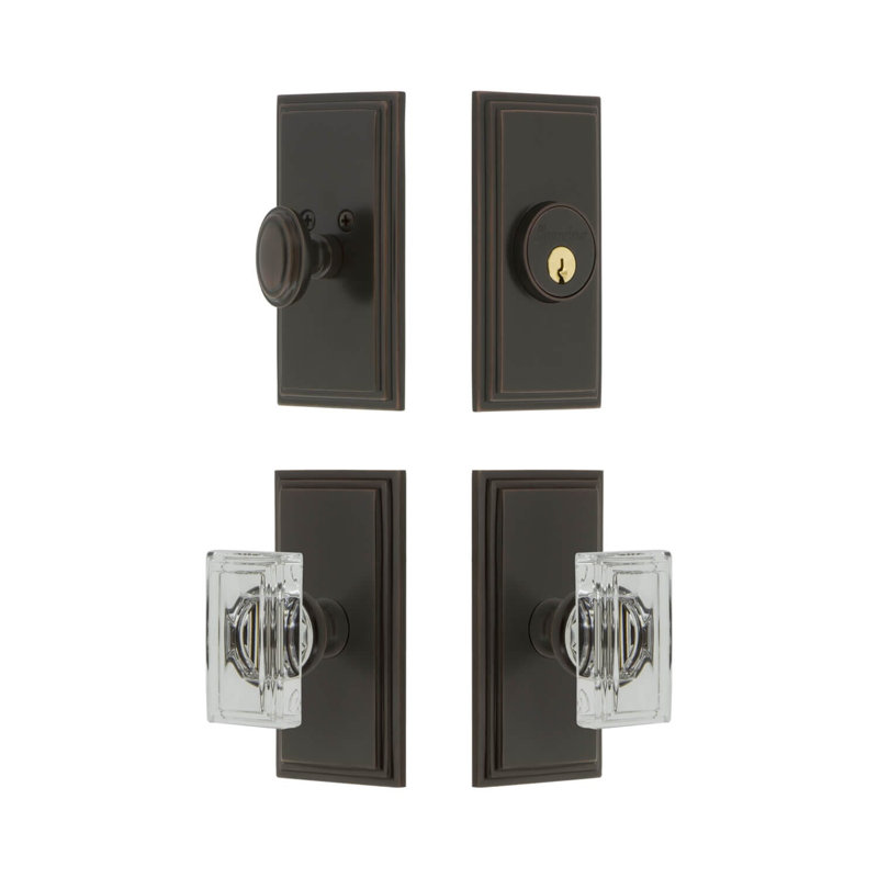 Carre Short Plate Complete Entry Set with Single Cylinder Deadbolot and Carre Crystal Knob, Timeless Bronze
