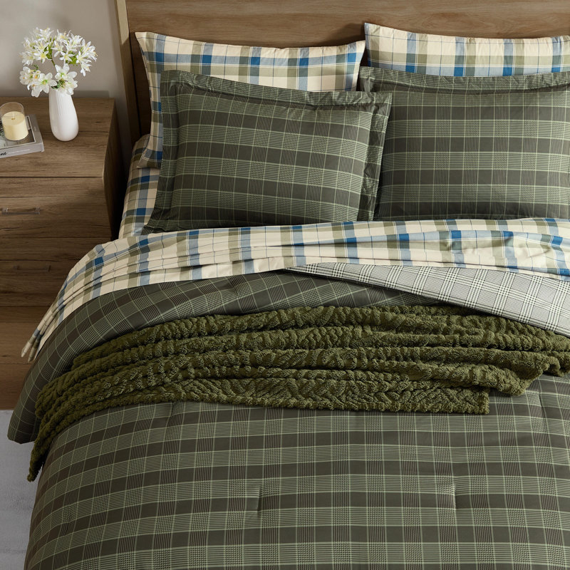 Ensemble d'édredon réversible écossais vert Nautica Haven, Grand lit