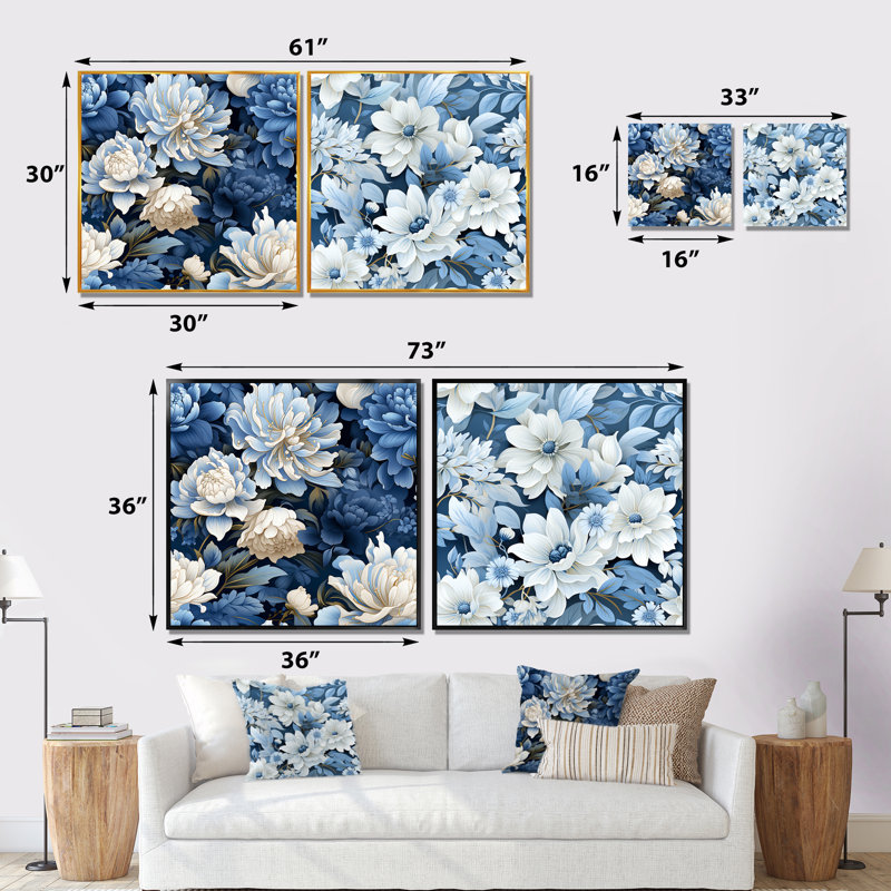 Annemasse - Ensemble de 2 décorations murales florales, Toile tendue, H 16 po x l 33 po x P 1 po