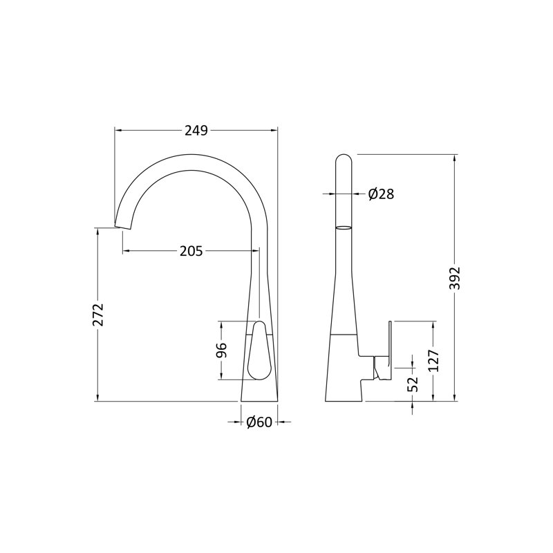 Nuie Kitchen Tap, Matt Black