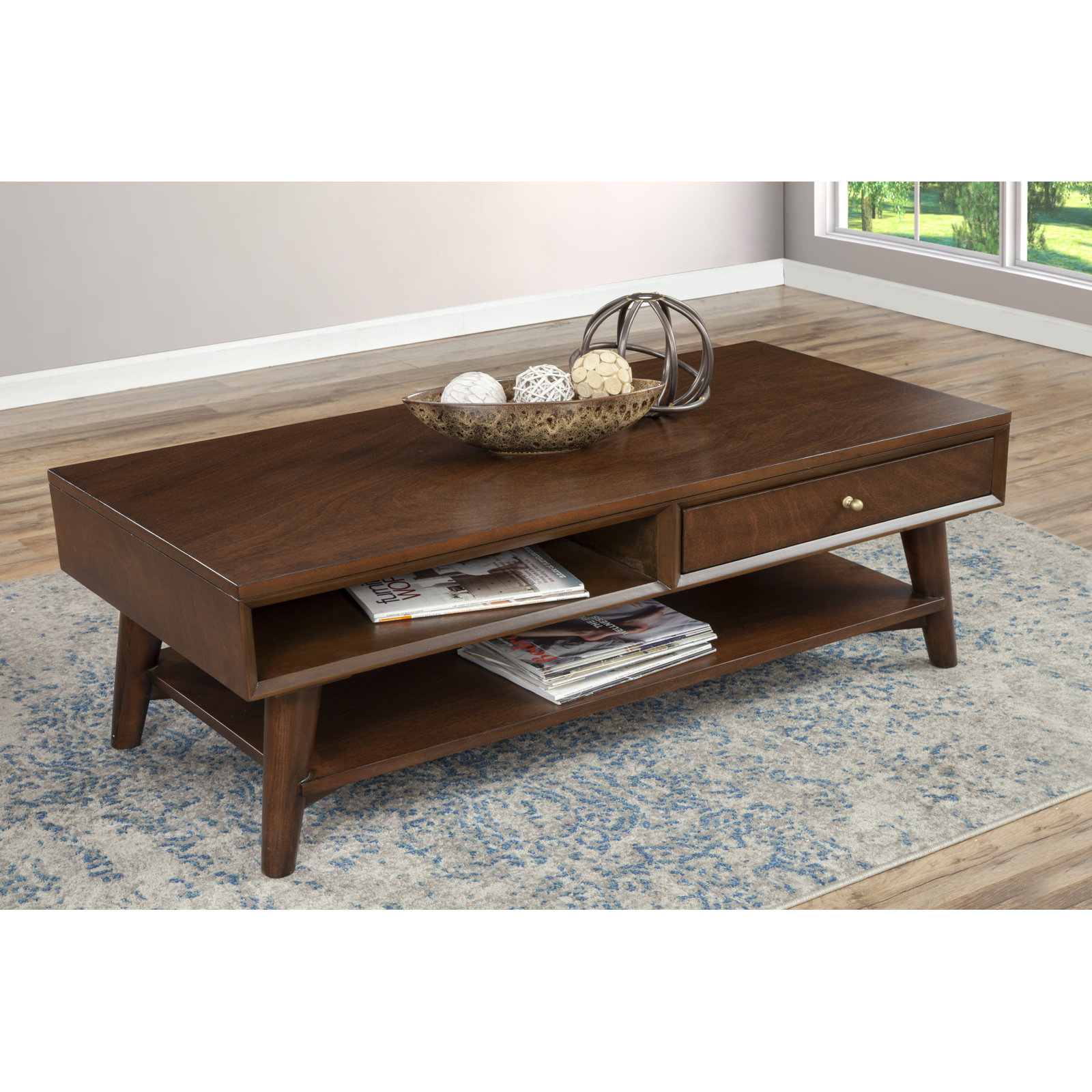 Williams 48" Mahogany Storage Coffee Table, Walnut