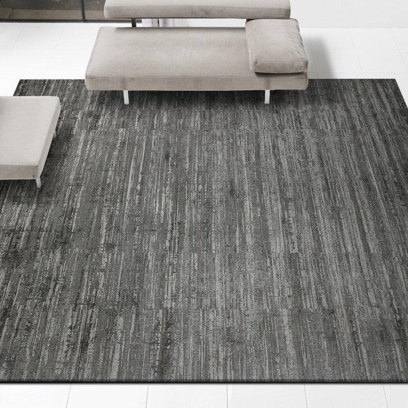 Abstract Area Rug in Ivory/Charcoal, Rectangle 10' x 14'