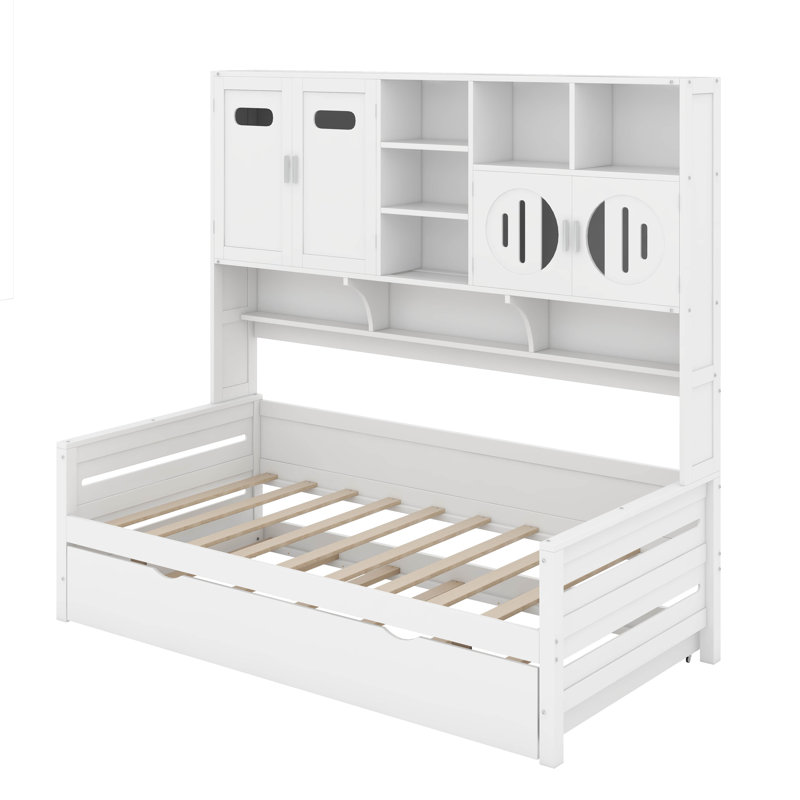 Lit de jour simple en bois avec couchette, Simple, Blanc