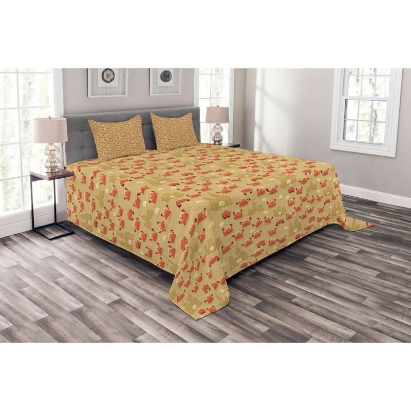 Acasia Yellow/Red Microfibre Bedspread Set, 220 x 264 cm