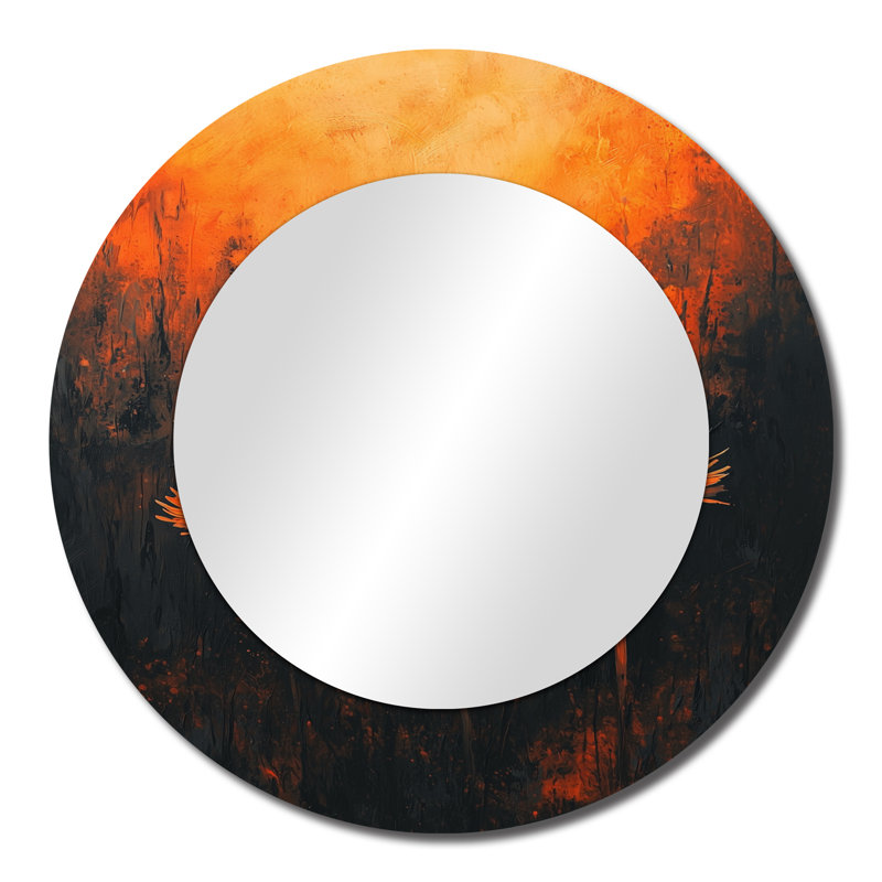 Inferno pissenlit en symétrie orange et noire - miroir mural floral - imprimé sur métal, 23 po x 23 po